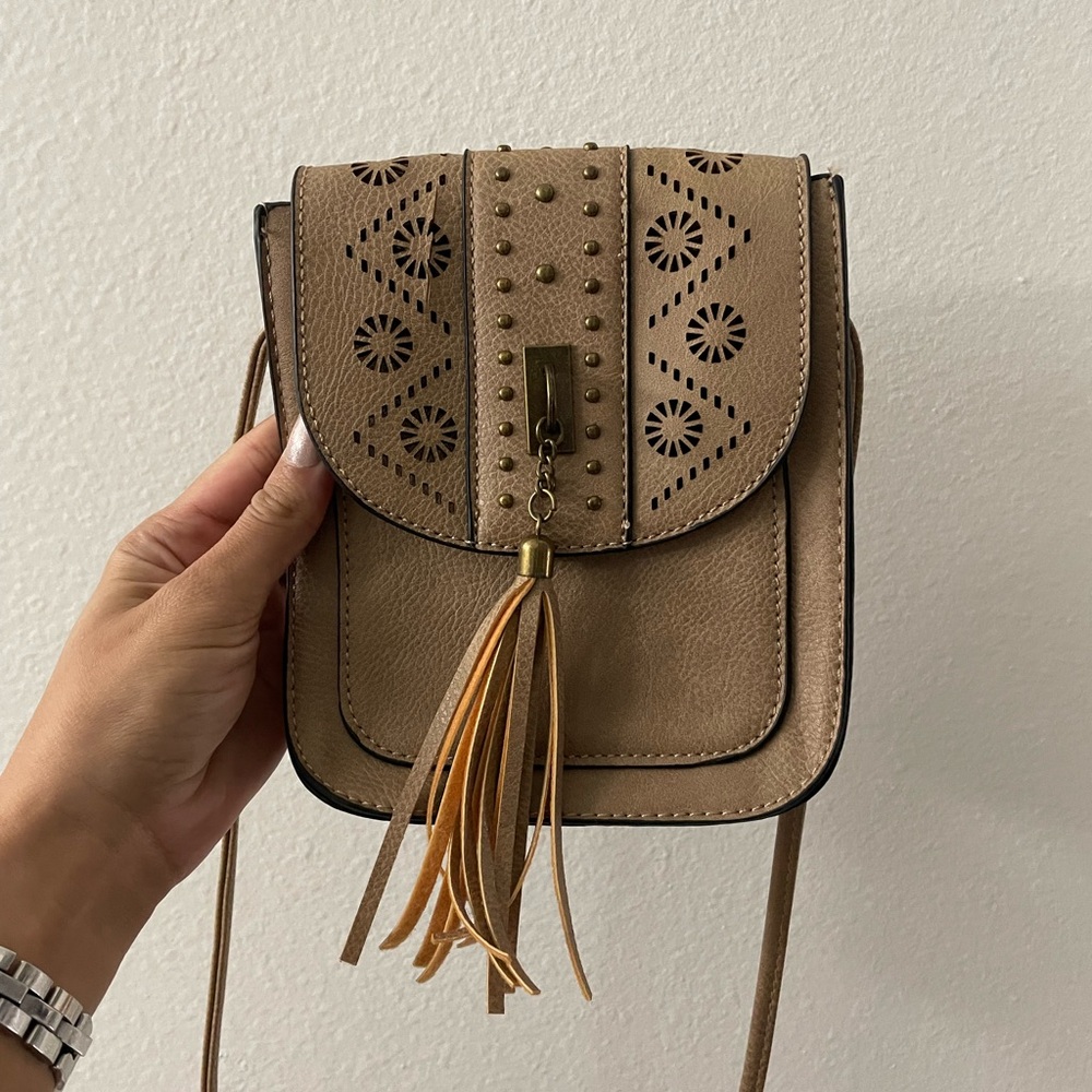 Tan Crossbody Bag with Tassel